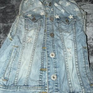 Bullhead Light Blue Star-Print Denim Vest